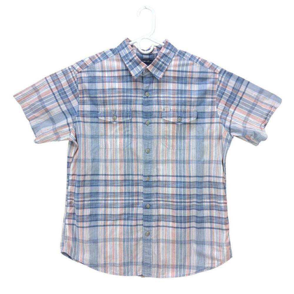Mens eddie bauer short sleeve button up size L Large classic fit casual plaid